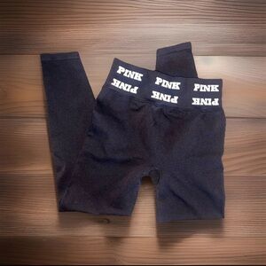 Victoria’s Secret PINK Black Leggings with Pink Logo Waistband Med
